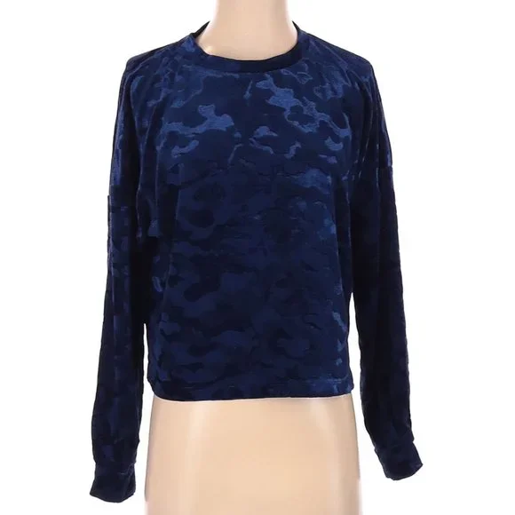 Freshman 1996 Velour Camo Long Sleeve Sweater in Royal Blue | Size Small - Picture 3 of 12